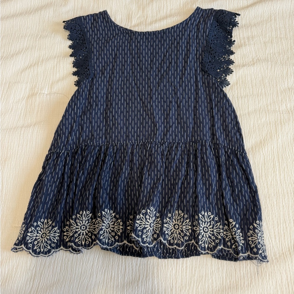 Mine Blue and White Tank Top with Ruffled Sleeves